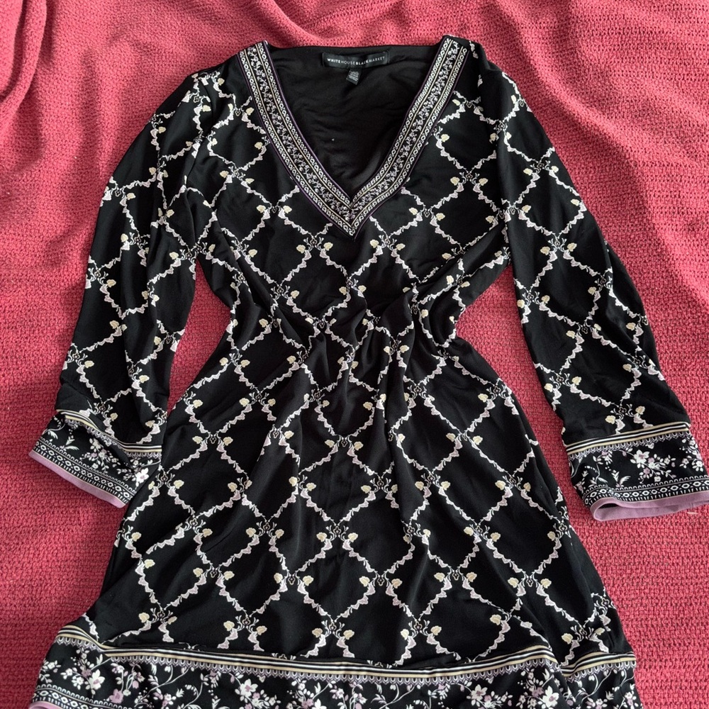 White House Black Market Black and White Long Sleeve Dress
